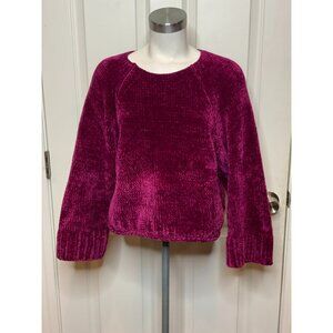MOTH by Anthropologie Magenta Velvet Knit Cropped Sweater, Size Small